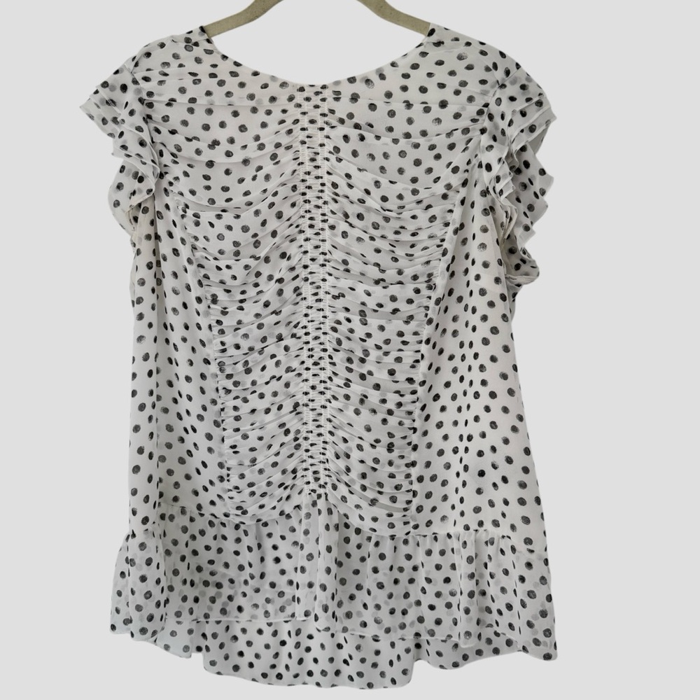 Who What Wear Ruched Polka Dot Blouse L Floaty Flirty
 Chiffon Flutter Sleeves